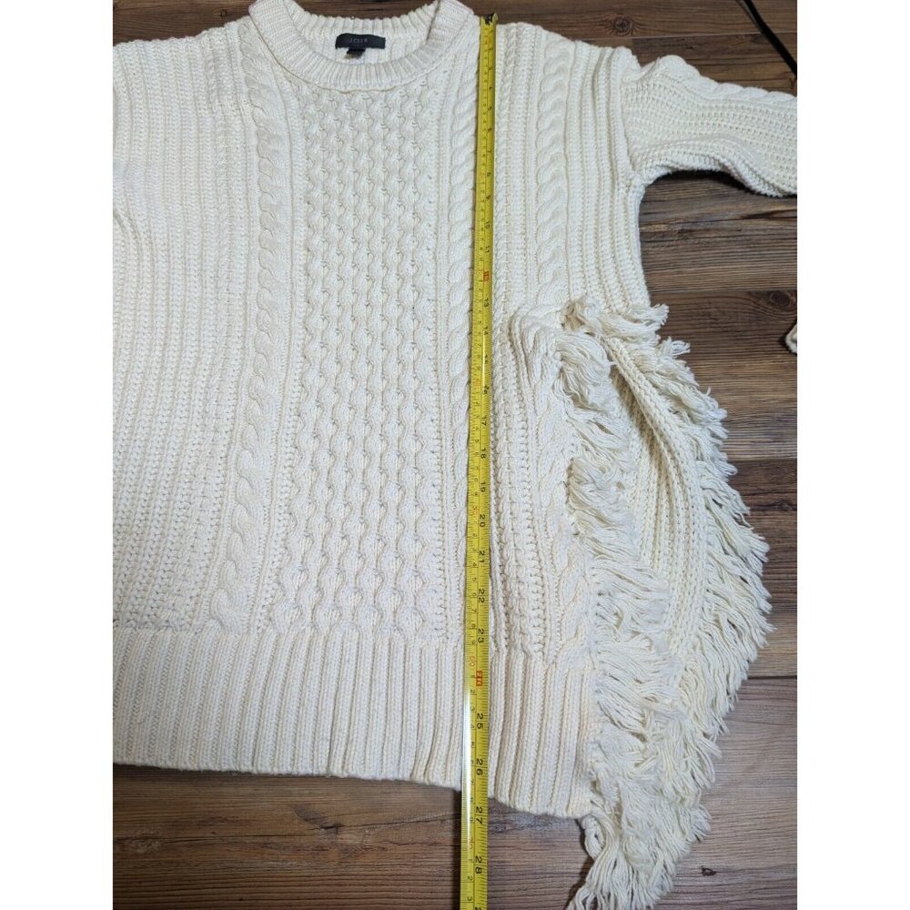 XXS J. CREW Cotton & Wool Sweater - Chunky Cable Knit w/ Slit and Fringe - Picture 11 of 12